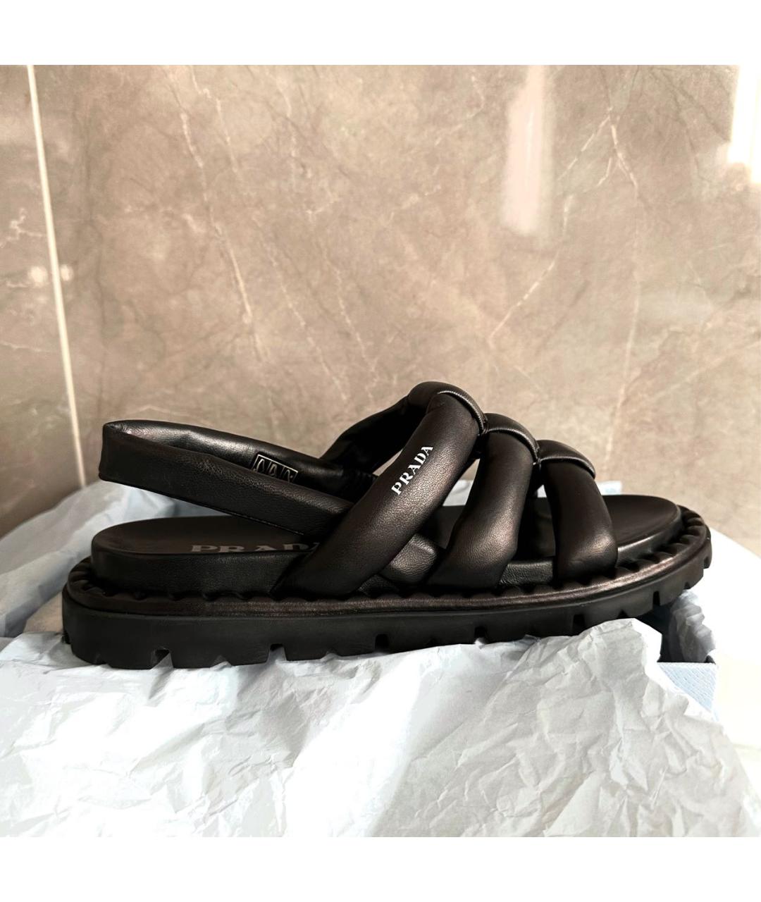 PRADA Черные кожаные сандалии, фото 2