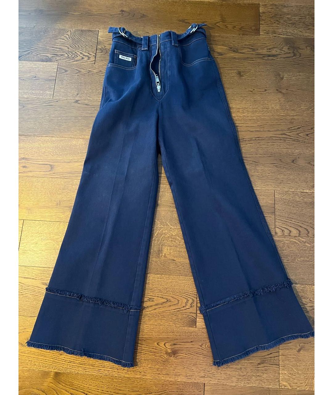 MIU MIU Темно-синие хлопко-полиэстеровые прямые джинсы, фото 8
