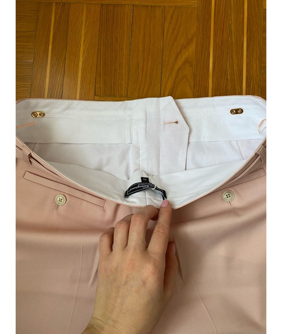 SALVATORE FERRAGAMO Розовые шерстяные прямые брюки, фото 5