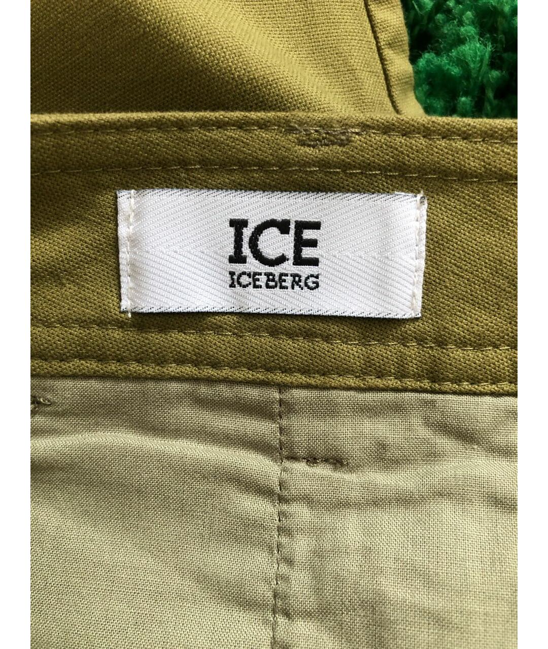ICEBERG Горчичные хлопко-эластановые прямые брюки, фото 5