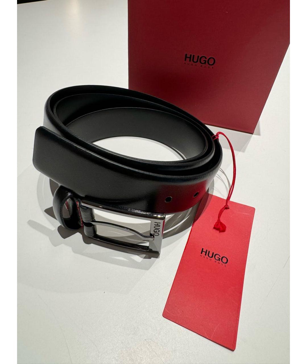 HUGO BOSS Черный кожаный ремень, фото 5