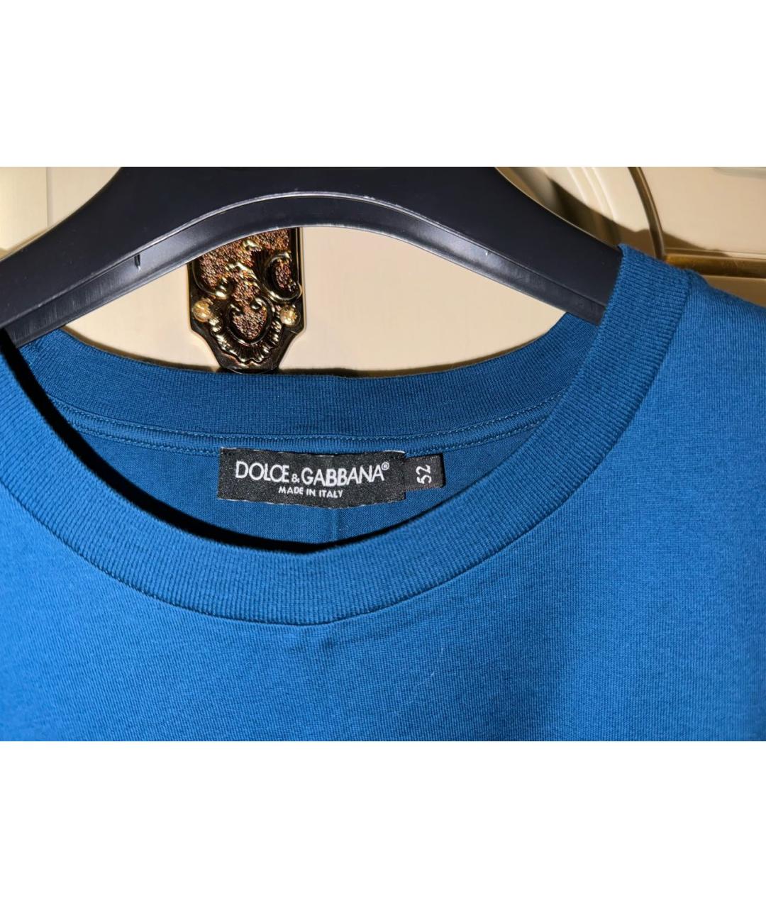 DOLCE&GABBANA Темно-синяя хлопковая футболка, фото 3
