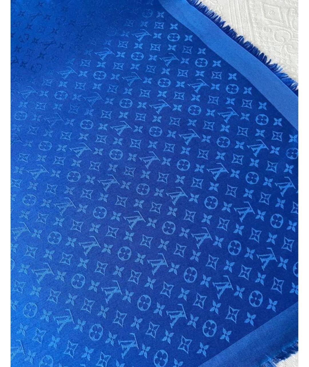 LOUIS VUITTON Синий шелковый платок, фото 5