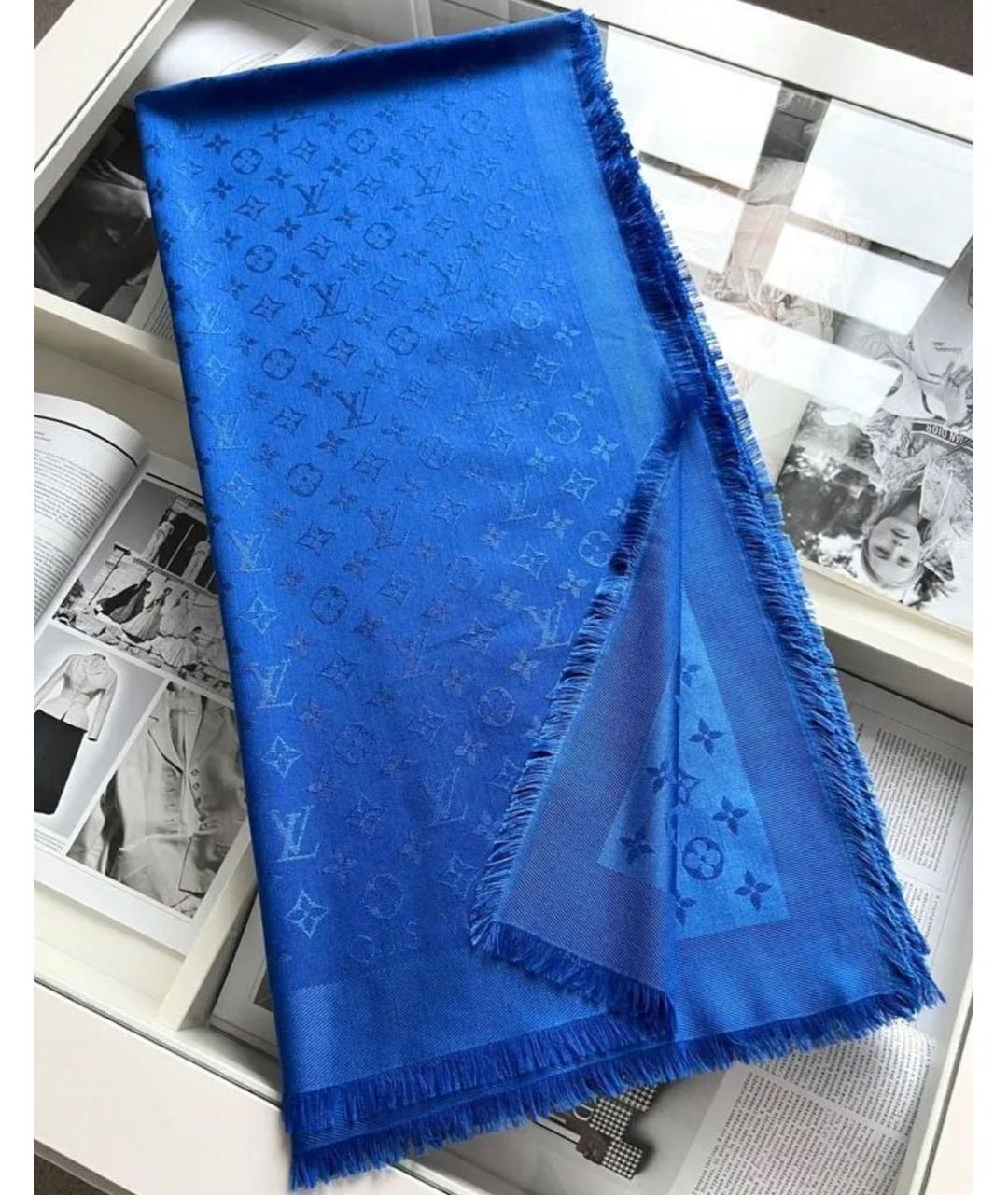 LOUIS VUITTON Синий шелковый платок, фото 7