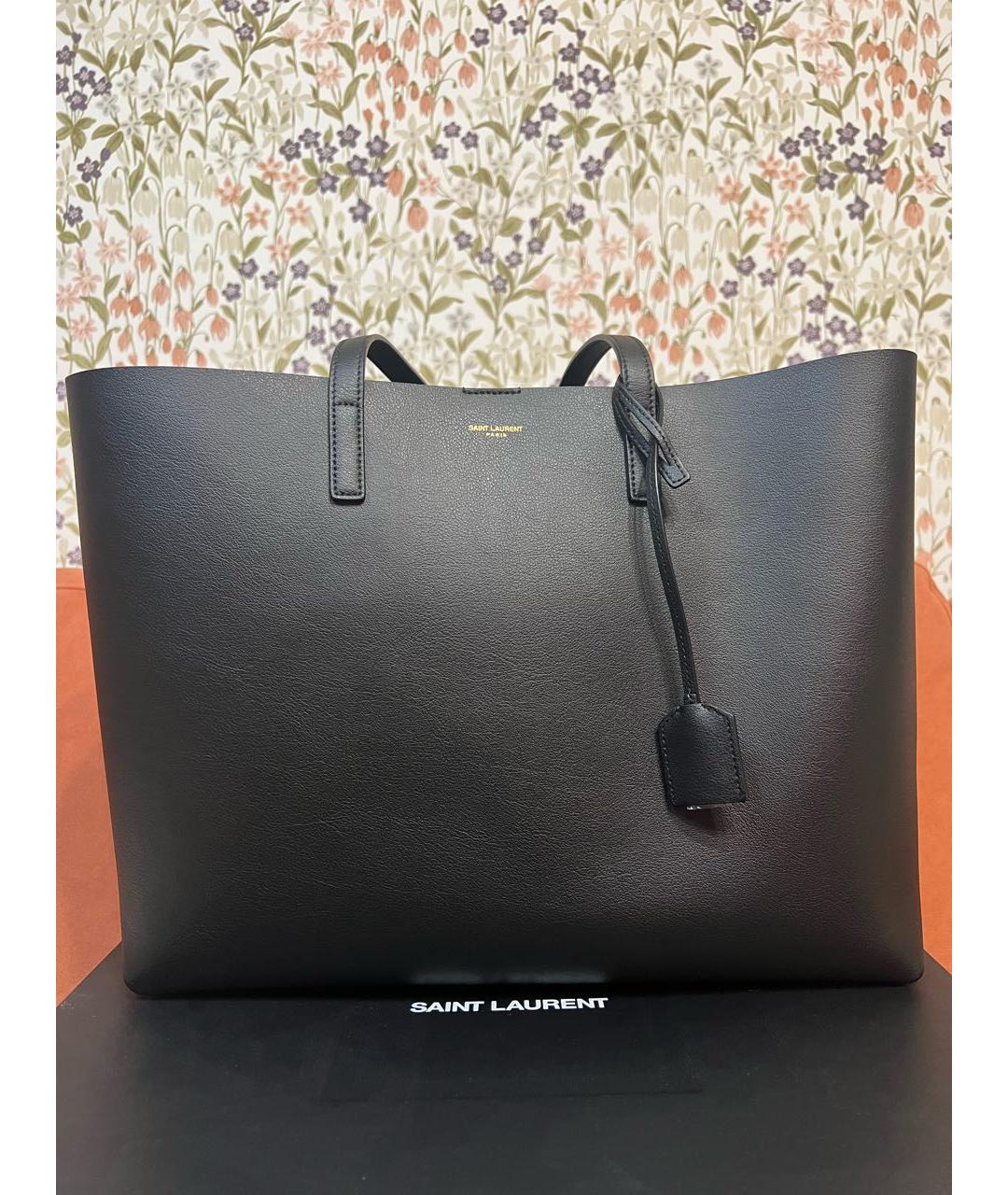 SAINT LAURENT Черная кожаная сумка тоут, фото 6
