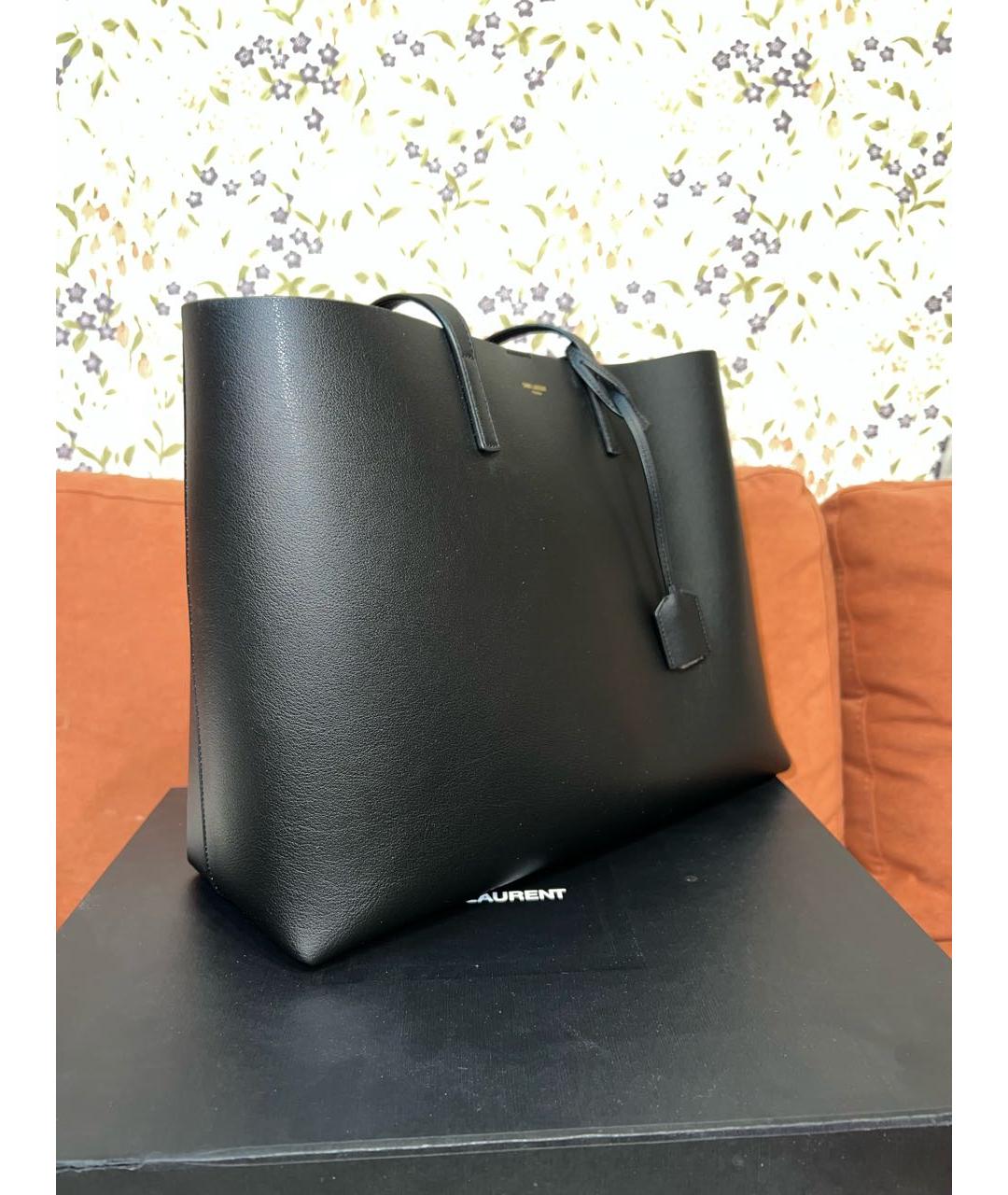SAINT LAURENT Черная кожаная сумка тоут, фото 2