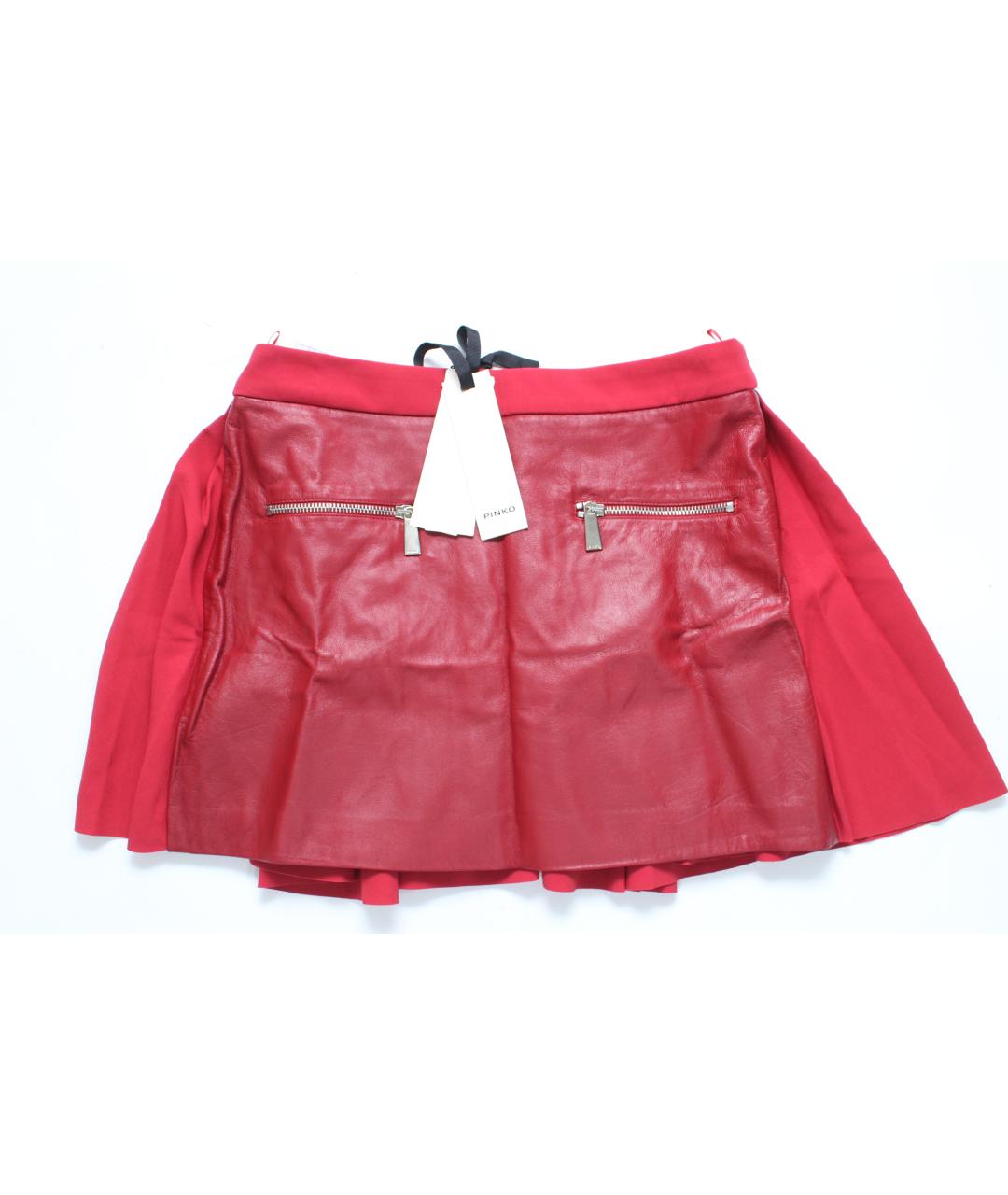 PINKO Красная кожаная юбка мини, фото 10