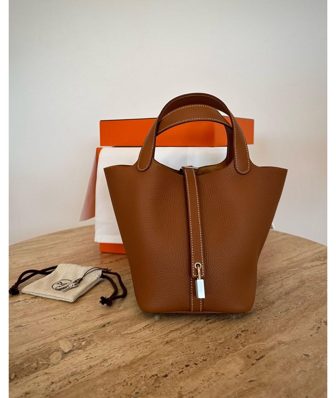 HERMES PRE-OWNED Оранжевая кожаная сумка с короткими ручками, фото 3