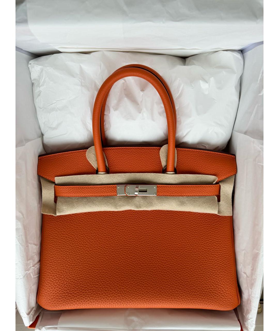 HERMES Оранжевая кожаная сумка с короткими ручками, фото 3
