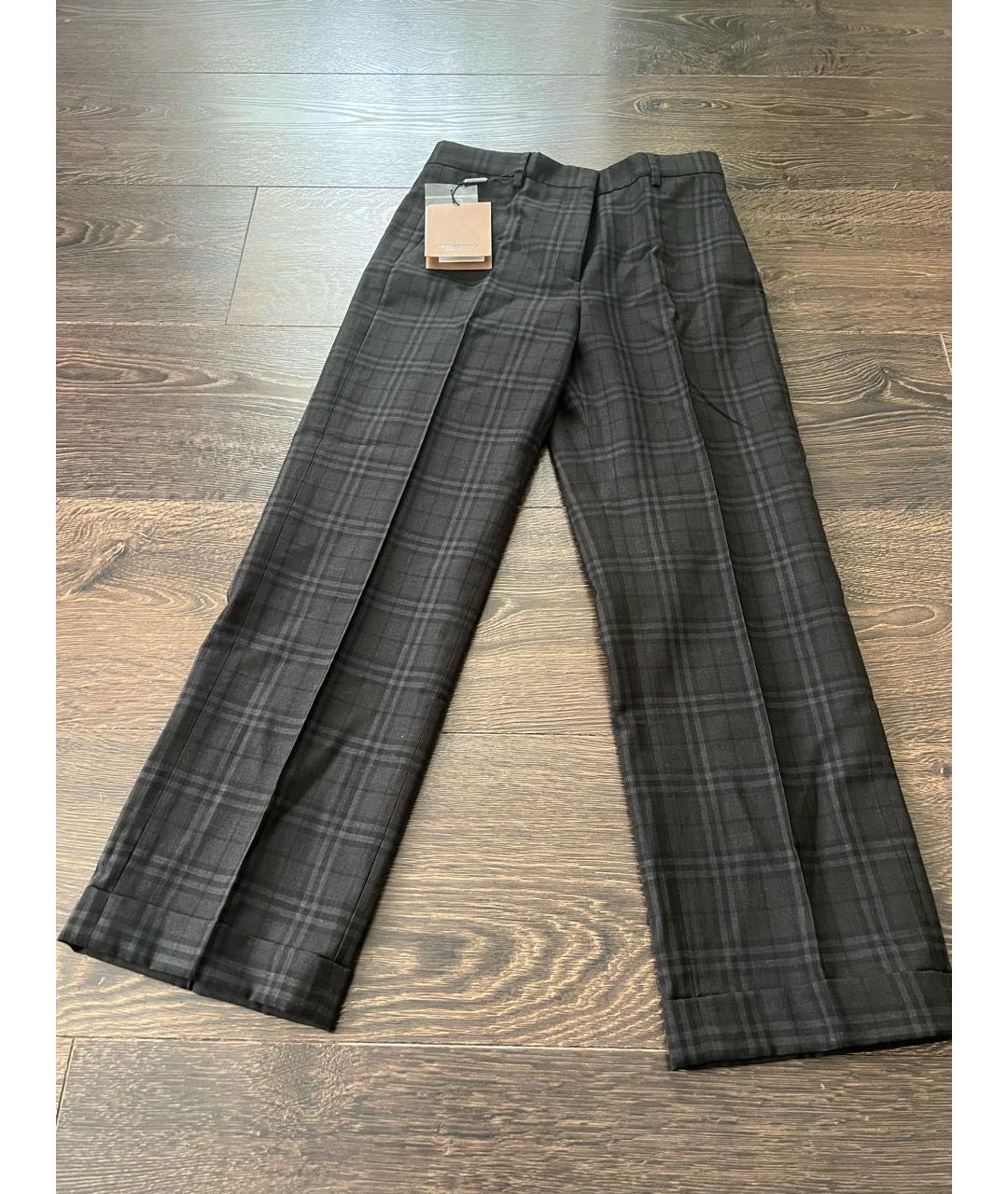 BURBERRY Антрацитовые шерстяные прямые брюки, фото 7