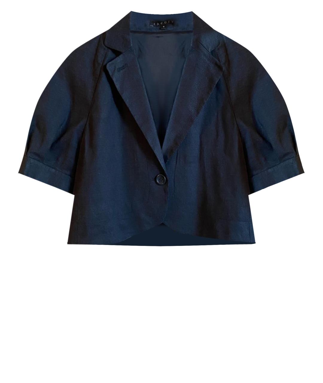 THEORY Темно-синий льняной жакет/пиджак, фото 1