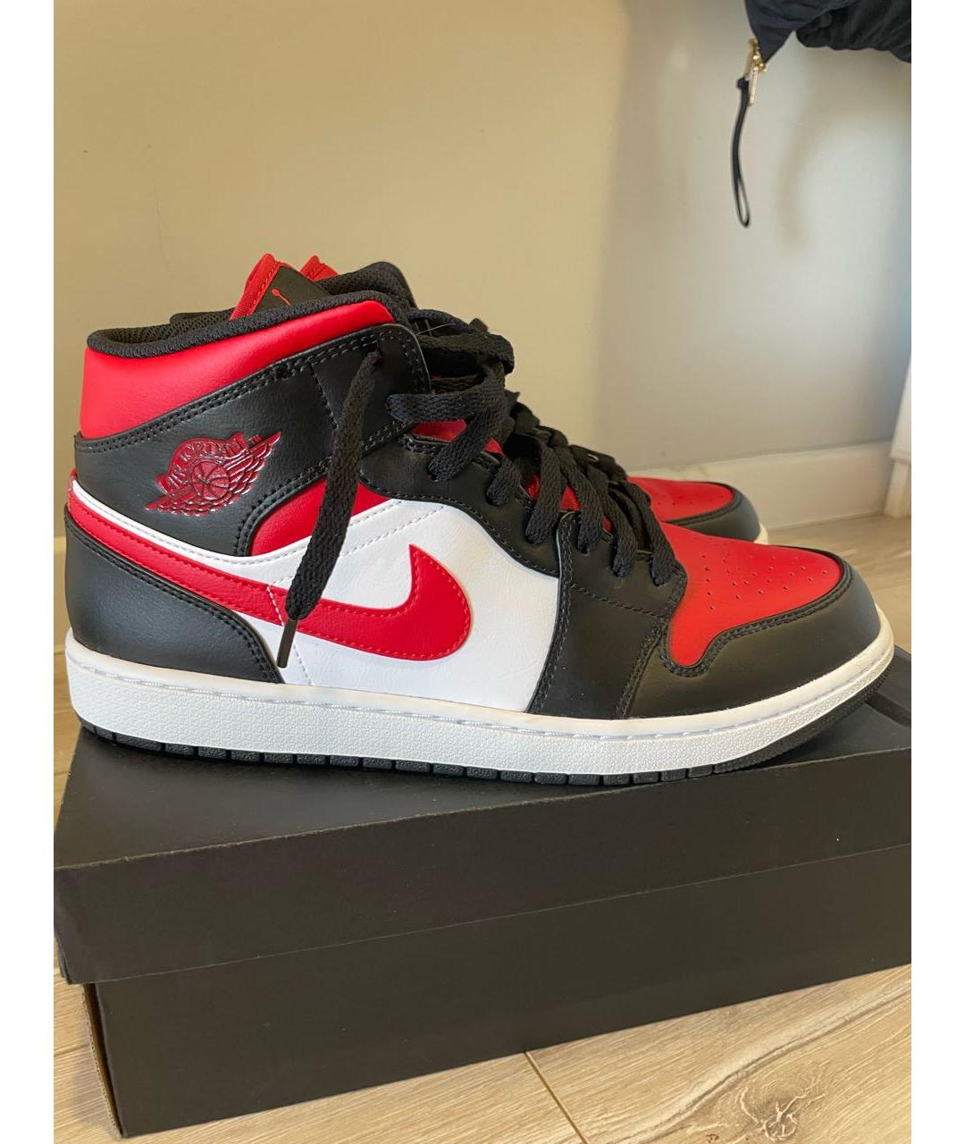 JORDAN Красные кожаные высокие кроссовки / кеды, фото 9