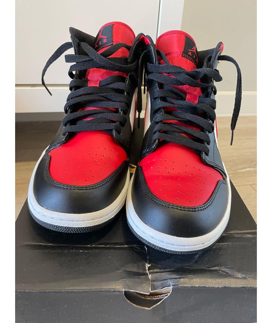 JORDAN Красные кожаные высокие кроссовки / кеды, фото 2