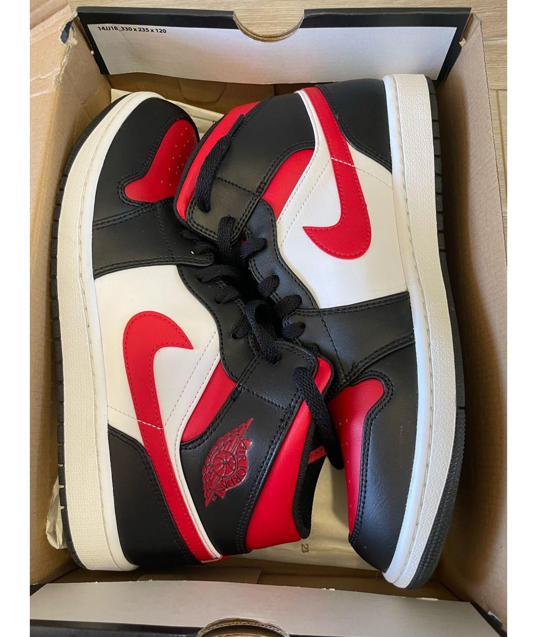 JORDAN Красные кожаные высокие кроссовки / кеды, фото 3