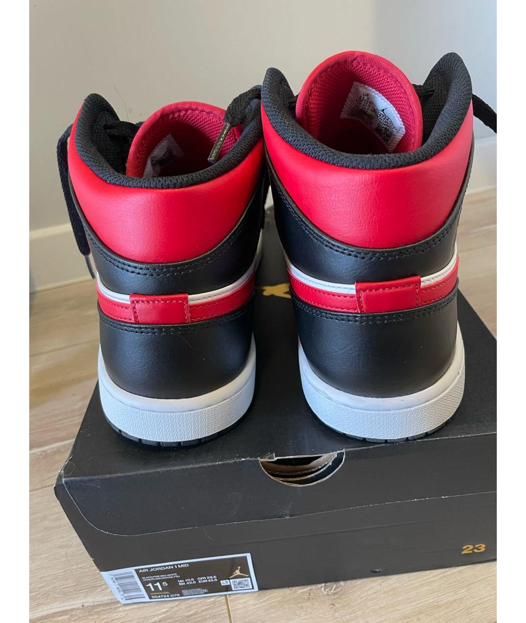 JORDAN Красные кожаные высокие кроссовки / кеды, фото 4