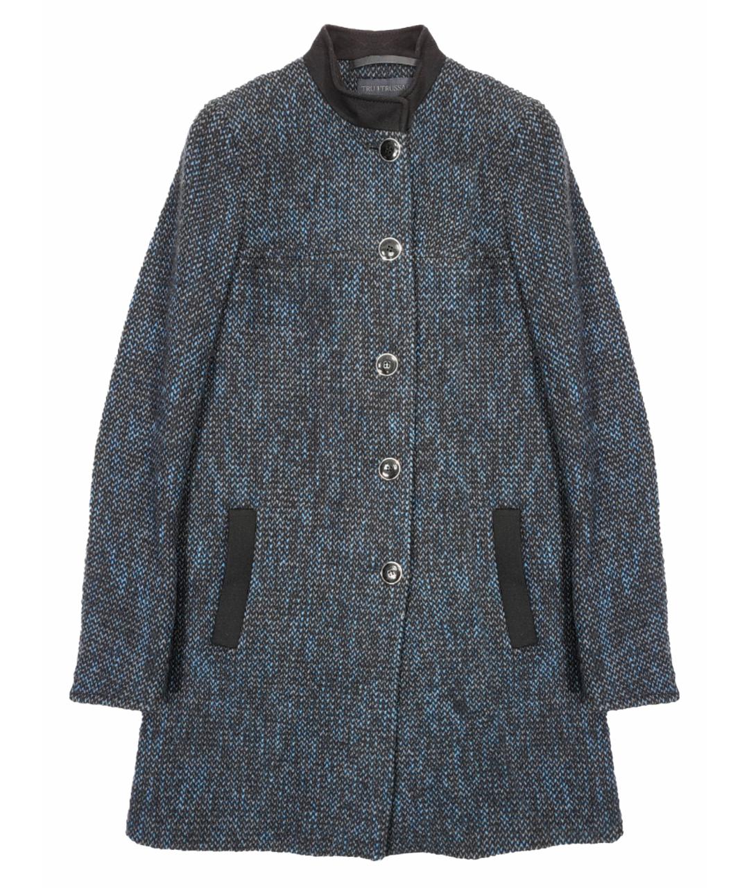 TRUSSARDI Синее шерстяное пальто, фото 1
