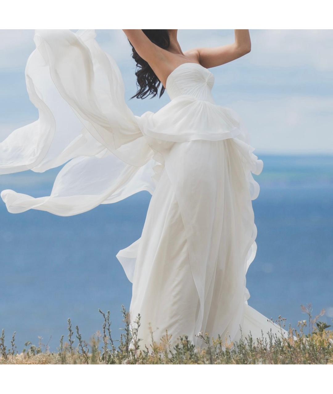 REEM ACRA Белое шелковое свадебное платье, фото 3