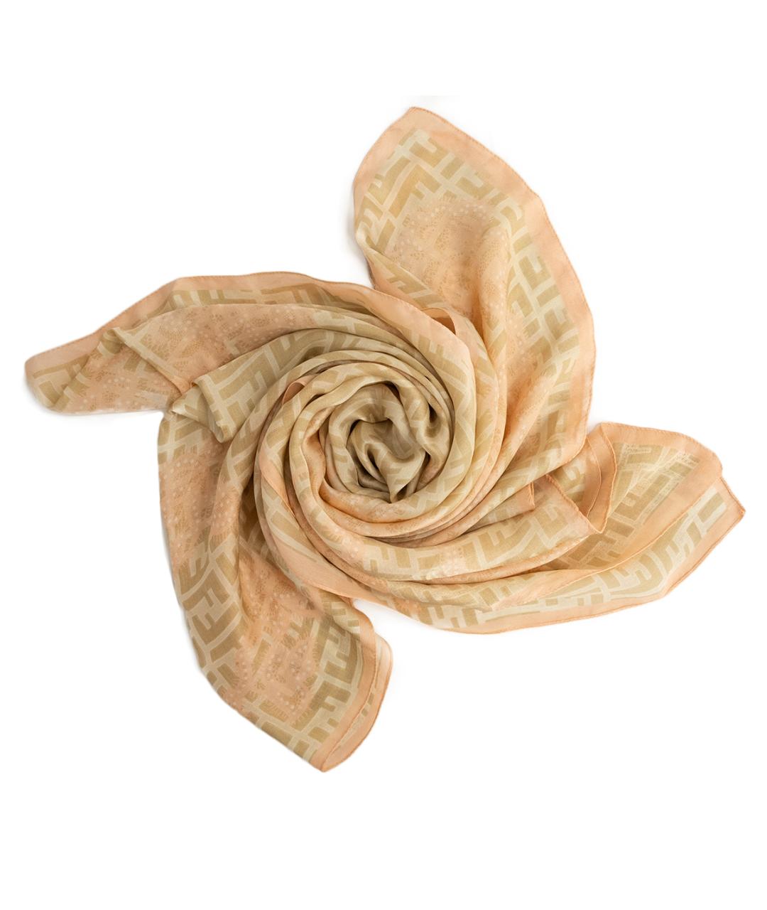 FENDI Бежевый шелковый платок, фото 6
