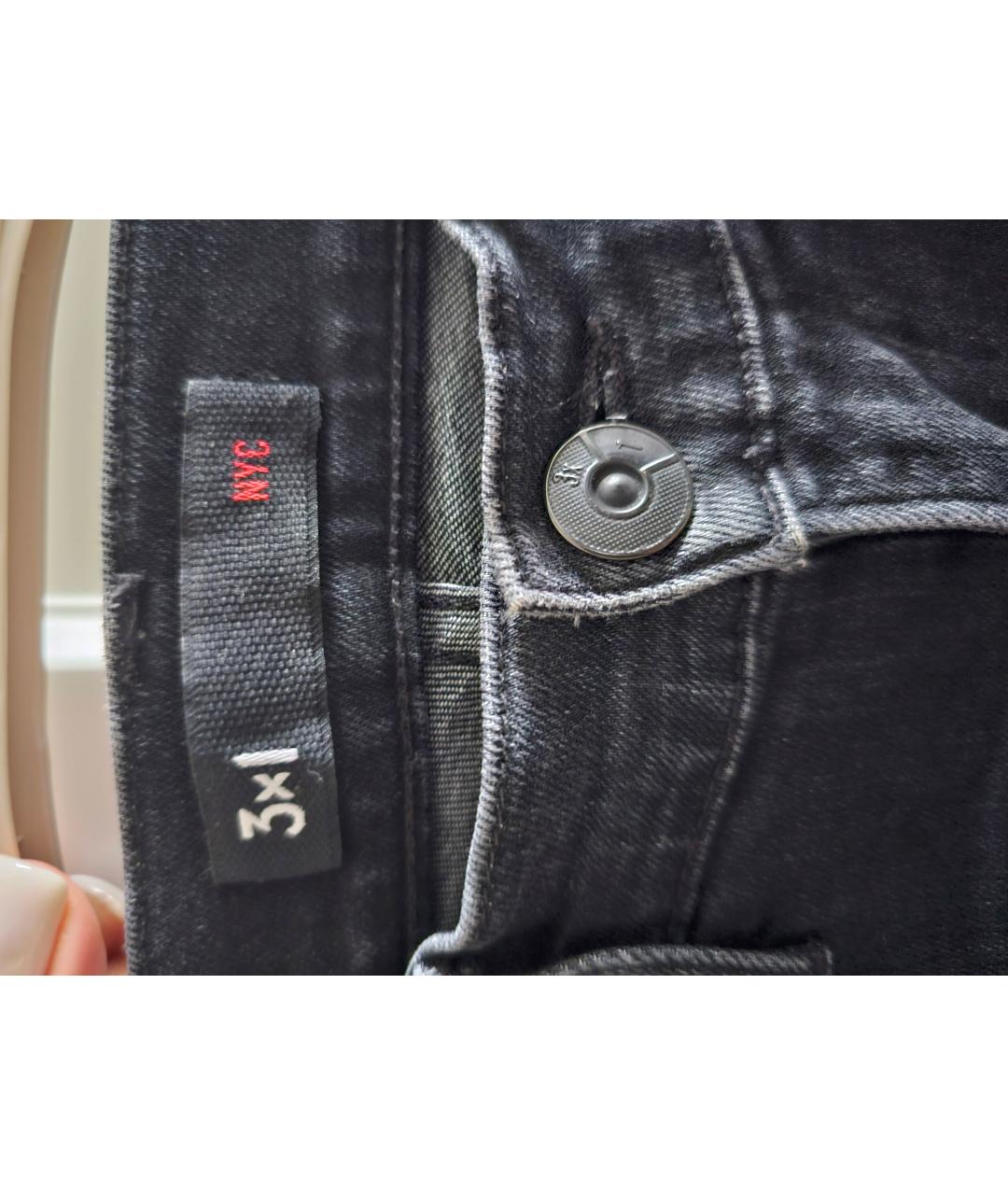 3X1 Черные хлопко-эластановые прямые джинсы, фото 3