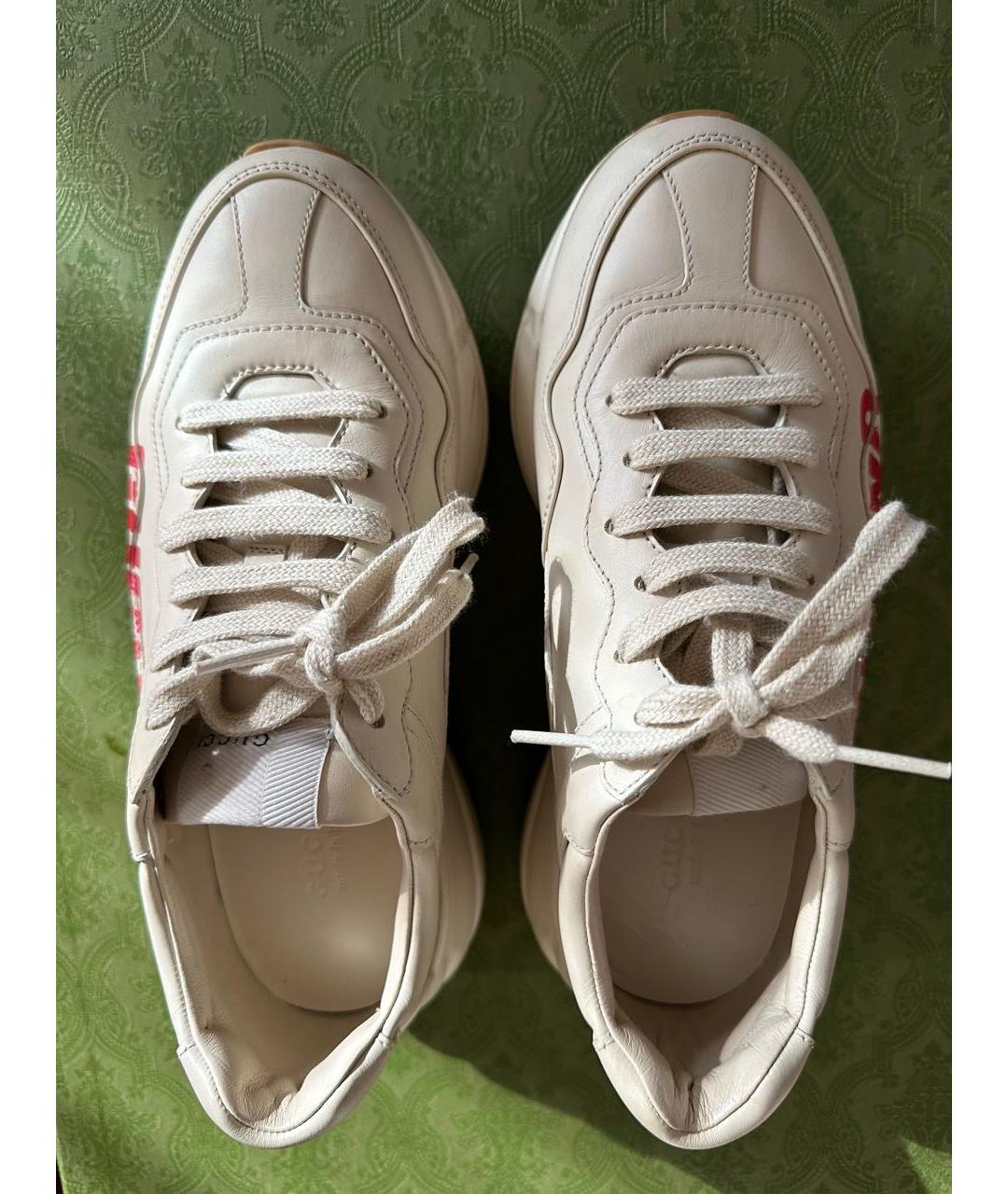 GUCCI Бежевые кожаные кроссовки, фото 2
