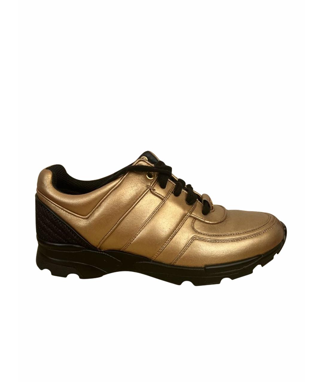 CHANEL PRE-OWNED Золотые кожаные кроссовки, фото 1