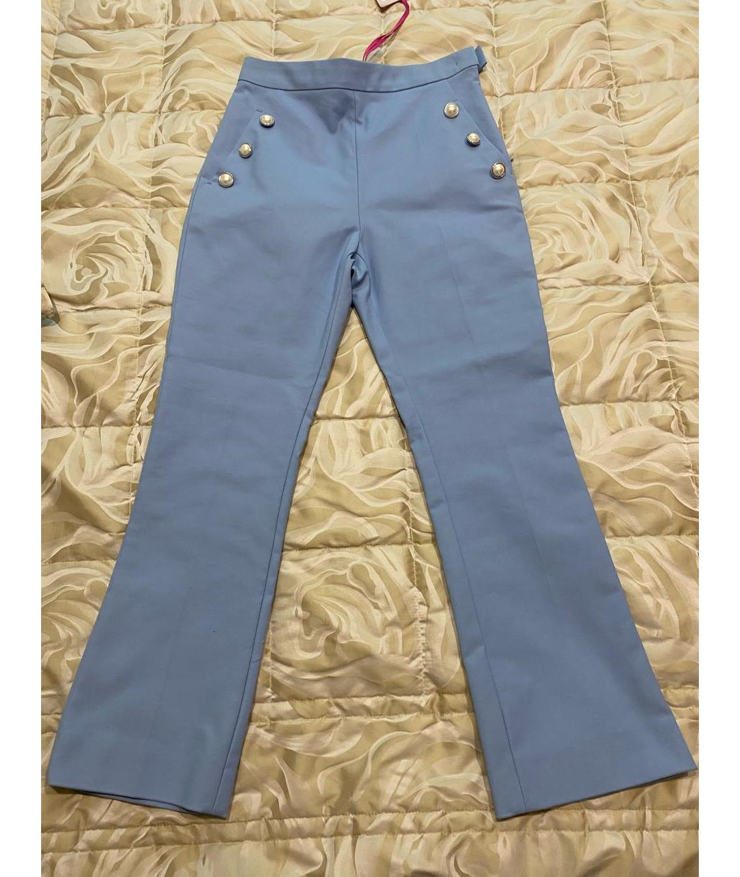 MAX MARA Голубые хлопко-эластановые брюки широкие, фото 9