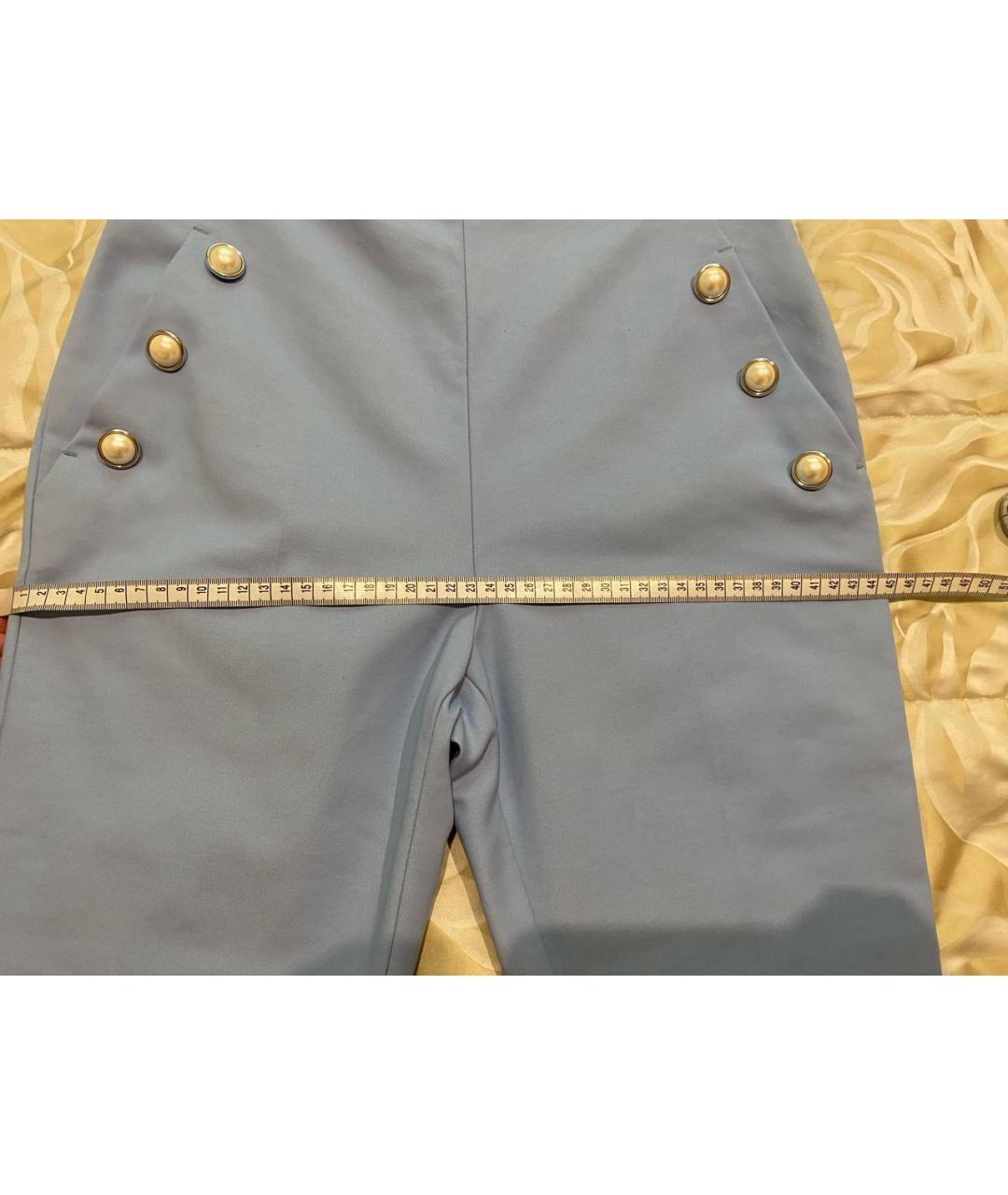 MAX MARA Голубые хлопко-эластановые брюки широкие, фото 5