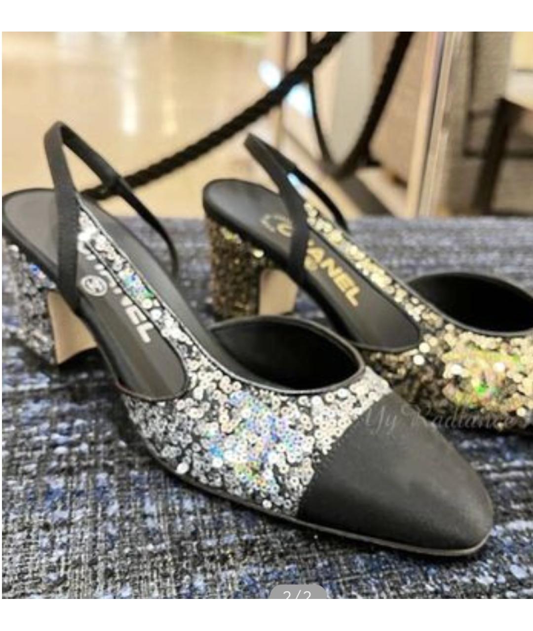 CHANEL Черные текстильные лодочки на низком каблуке, фото 5