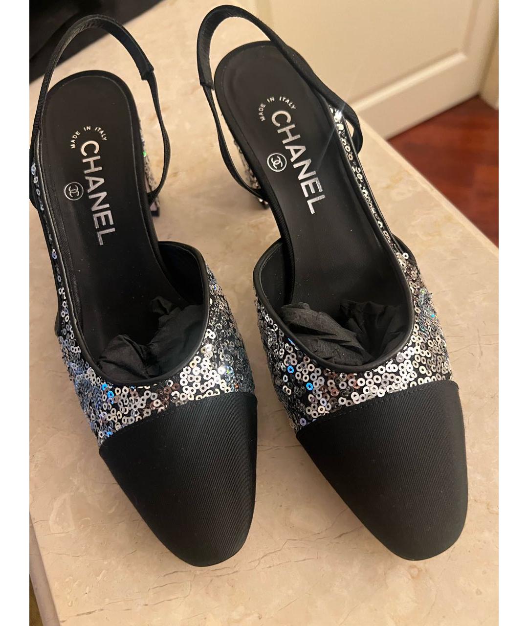 CHANEL Черные текстильные лодочки на низком каблуке, фото 4