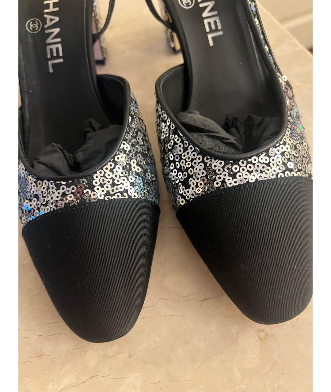 CHANEL Черные текстильные лодочки на низком каблуке, фото 3