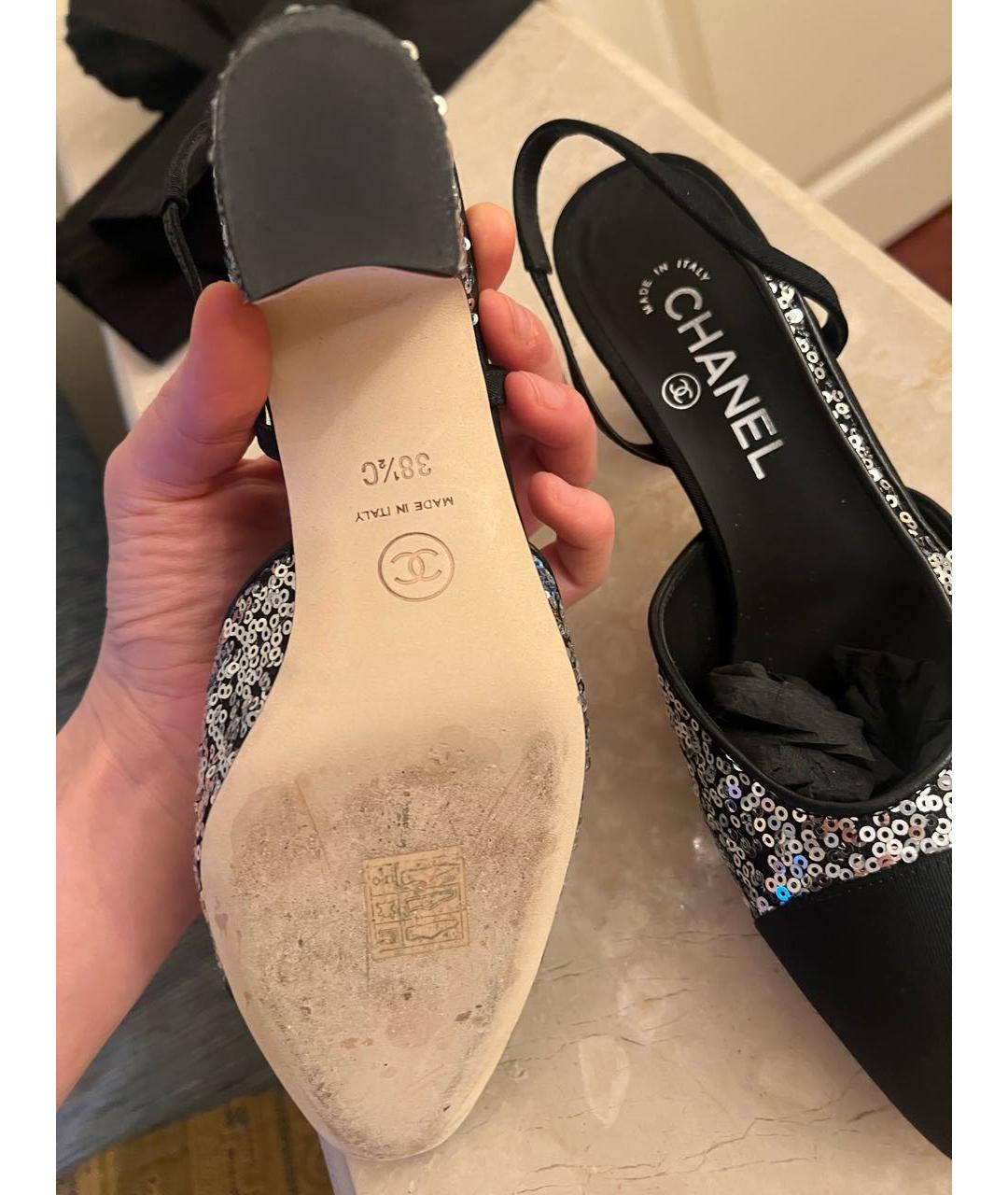 CHANEL Черные текстильные лодочки на низком каблуке, фото 2