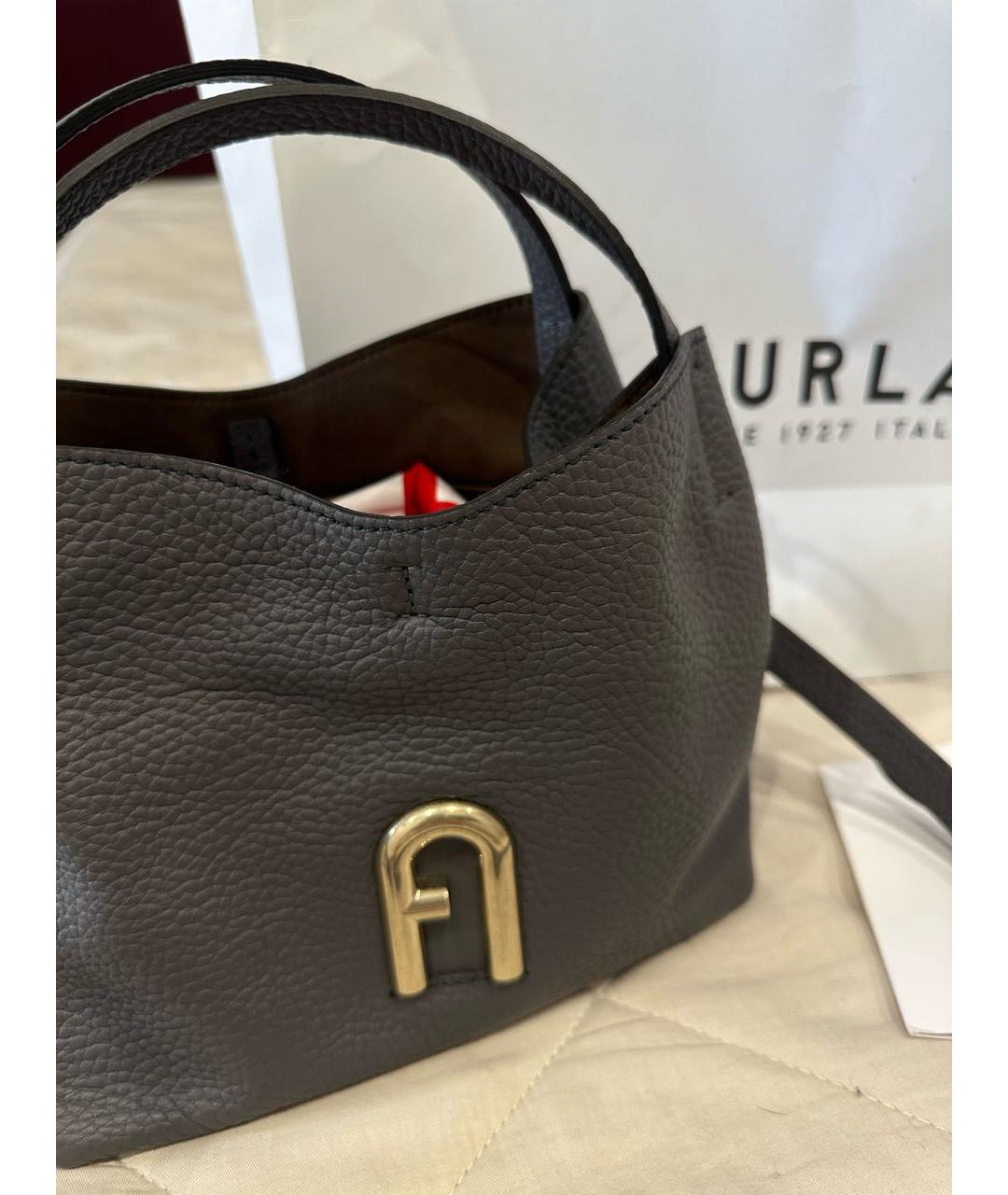 FURLA Антрацитовая кожаная сумка с короткими ручками, фото 4
