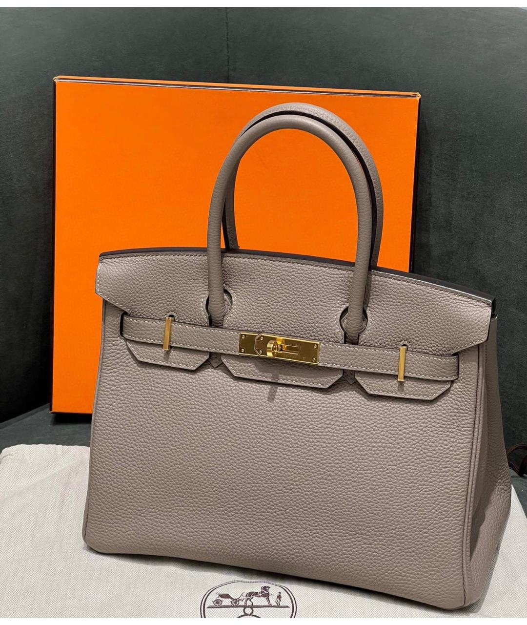 HERMES Серая кожаная сумка с короткими ручками, фото 5