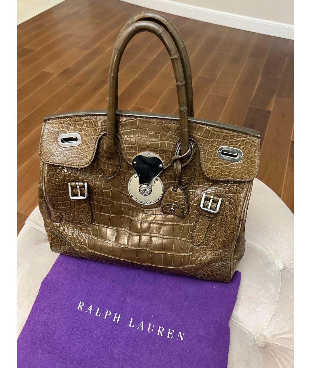 RALPH LAUREN Коричневая сумка с короткими ручками из экзотической кожи, фото 2