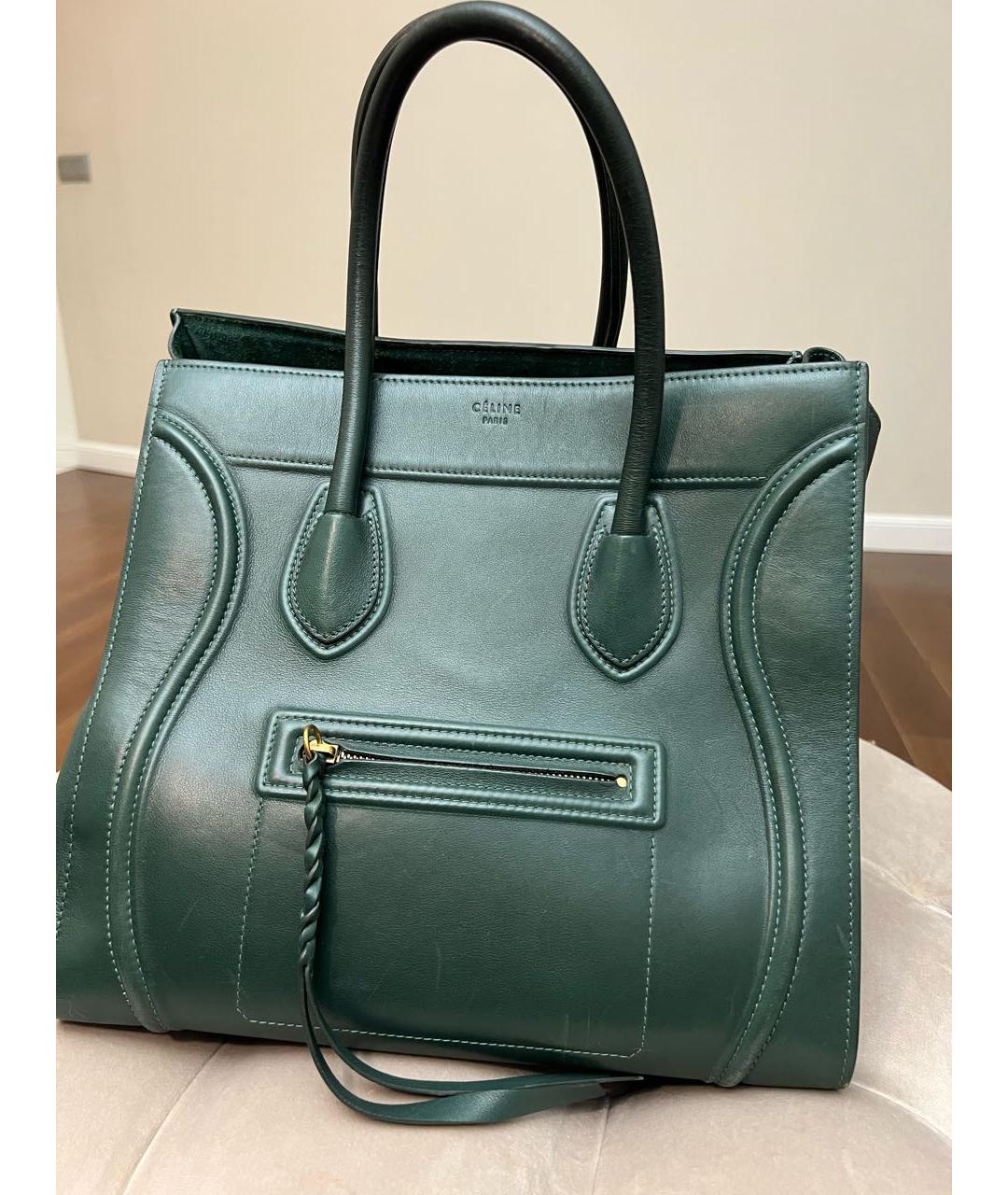 CELINE PRE-OWNED Зеленая кожаная сумка тоут, фото 2