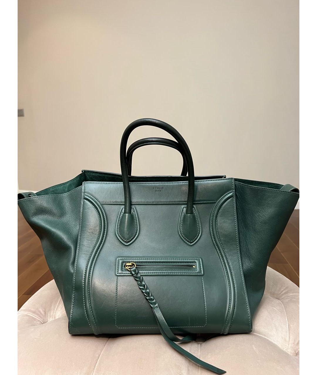 CELINE PRE-OWNED Зеленая кожаная сумка тоут, фото 7