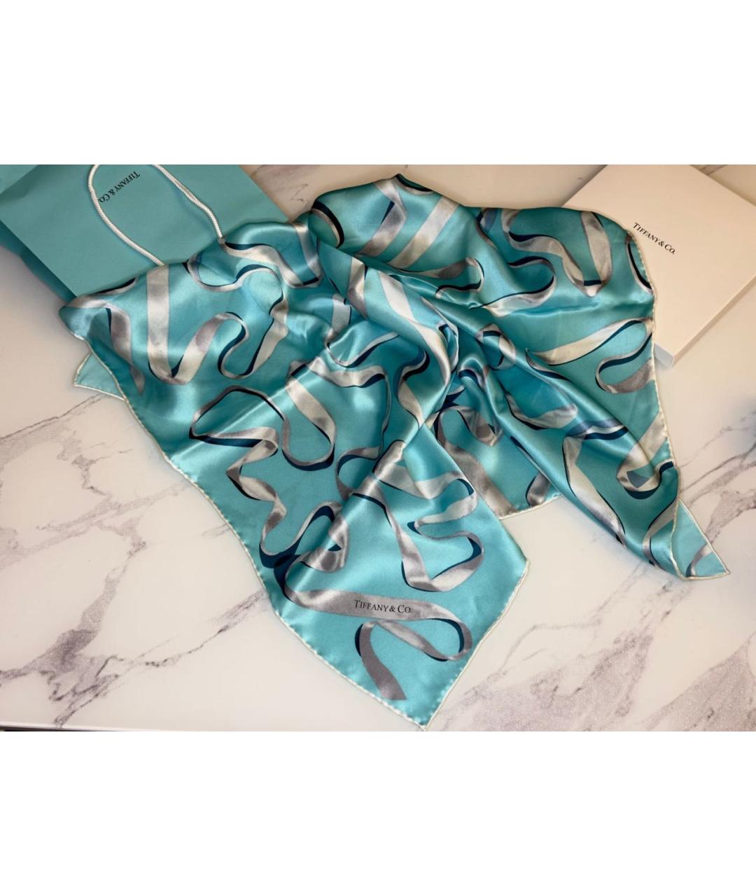 TIFFANY&CO Бирюзовый шелковый платок, фото 7