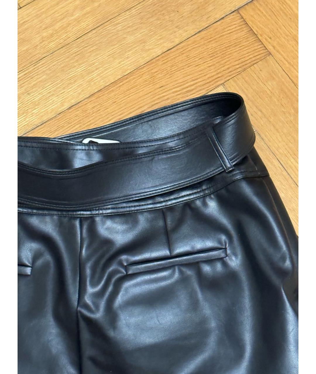 SELF-PORTRAIT Черные кожаные брюки широкие, фото 5