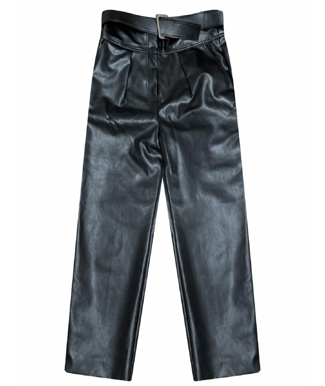 SELF-PORTRAIT Черные кожаные брюки широкие, фото 1