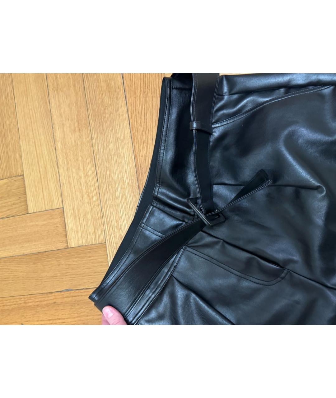 SELF-PORTRAIT Черные кожаные брюки широкие, фото 6