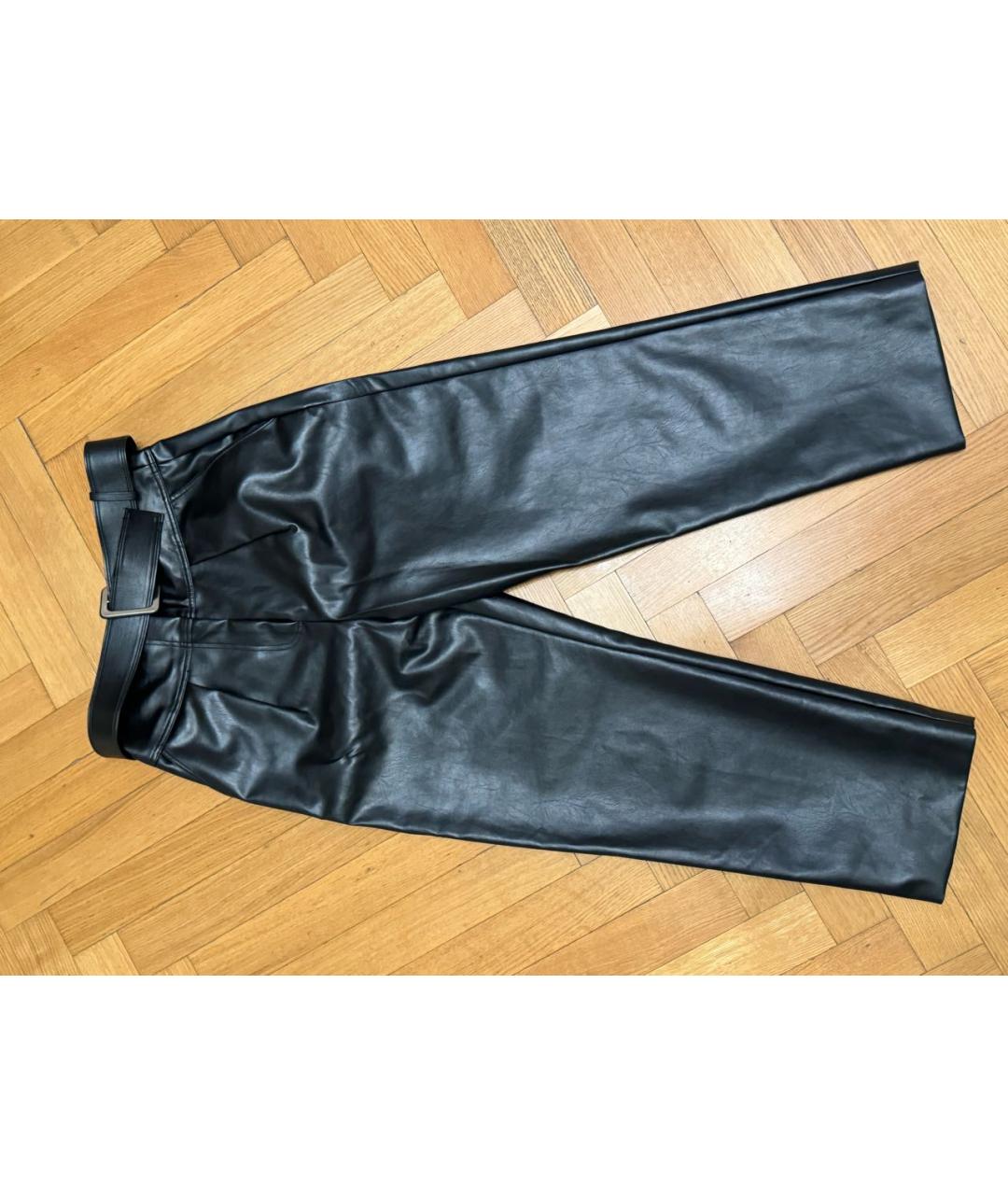 SELF-PORTRAIT Черные кожаные брюки широкие, фото 7