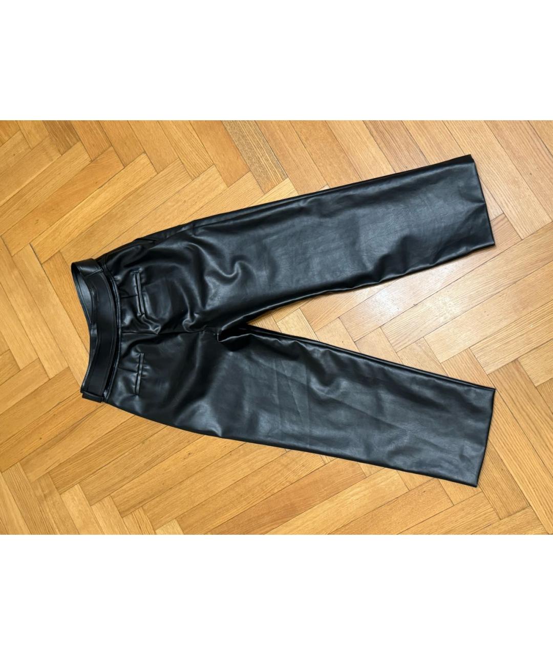 SELF-PORTRAIT Черные кожаные брюки широкие, фото 2