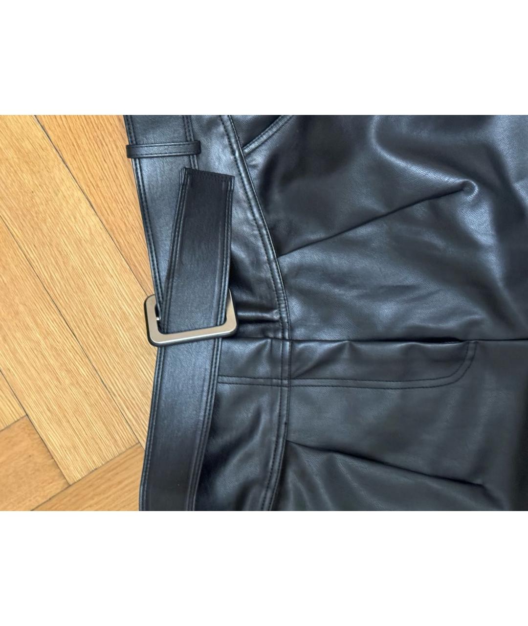 SELF-PORTRAIT Черные кожаные брюки широкие, фото 4