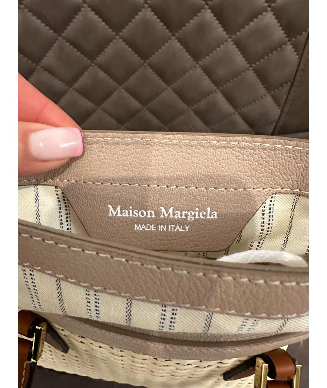 MAISON MARGIELA Бежевая кожаная сумка с короткими ручками, фото 7