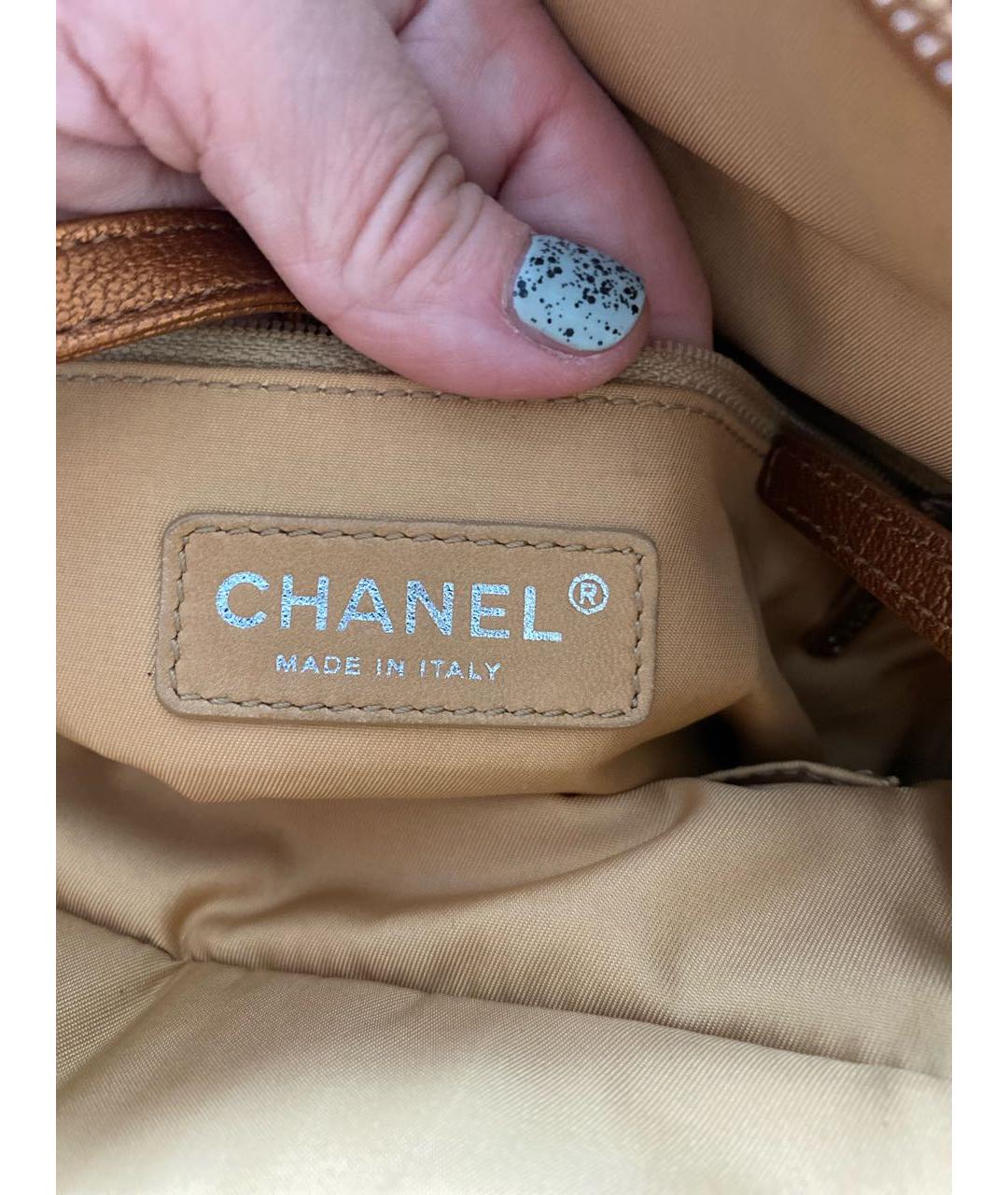 CHANEL Золотая тканевая сумка тоут, фото 6