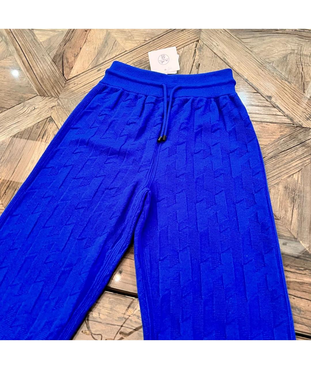HERMES Синие шерстяные прямые брюки, фото 2