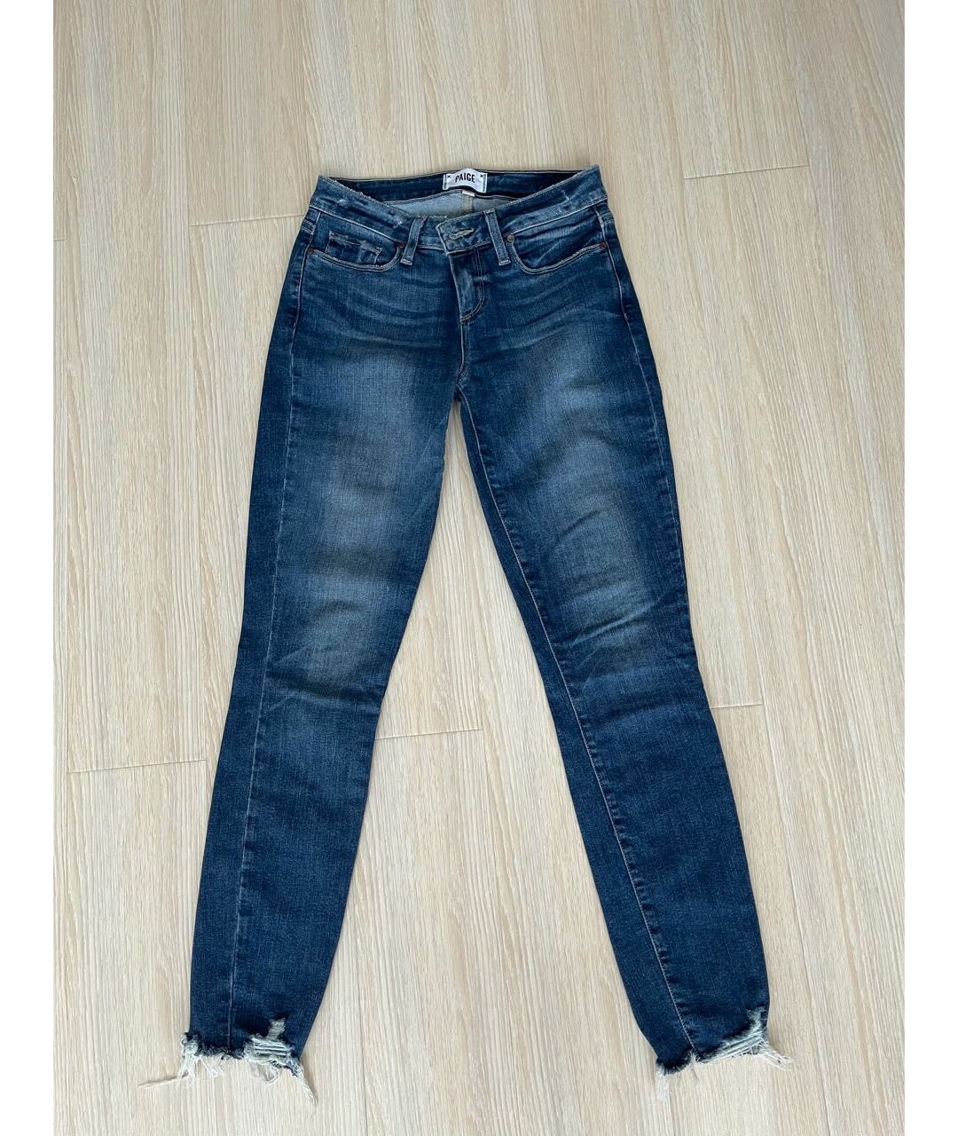 PAIGE Синие хлопок-полиэтиленовые джинсы слим, фото 7