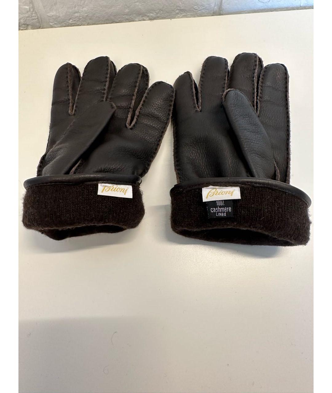 BRIONI Коричневые кожаные перчатки, фото 4