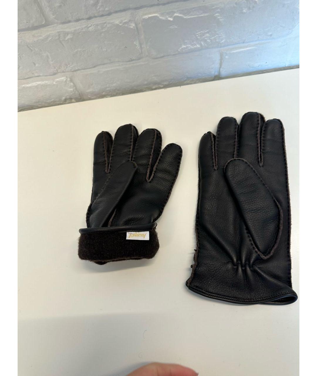 BRIONI Коричневые кожаные перчатки, фото 3
