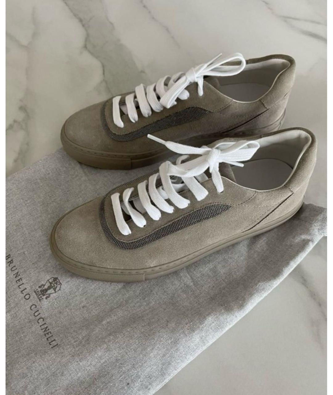 BRUNELLO CUCINELLI Бежевые замшевые кеды, фото 5